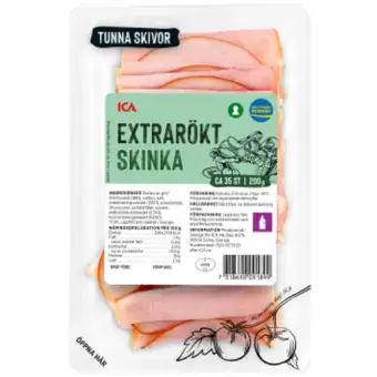 ICA Skinka Extrarökt tunna skivor 200g